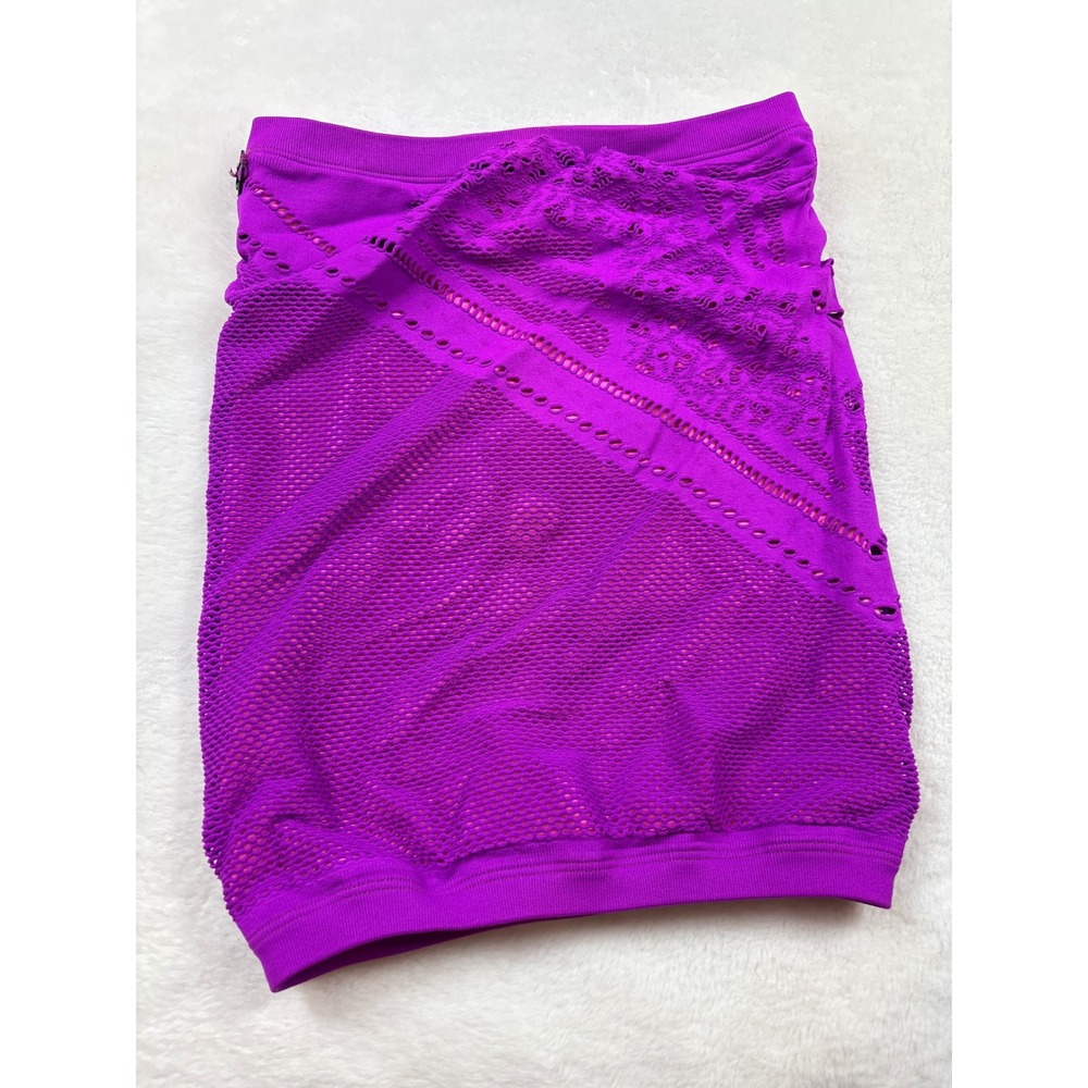 Fox Racing Women Purple Mesh Seamless Bodycon Mini Skirt Pink Lining Size M/L